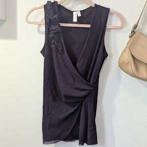 Eggplant deep purple mesh overlay wrap top M Sweet Pea by Tracy Frati
